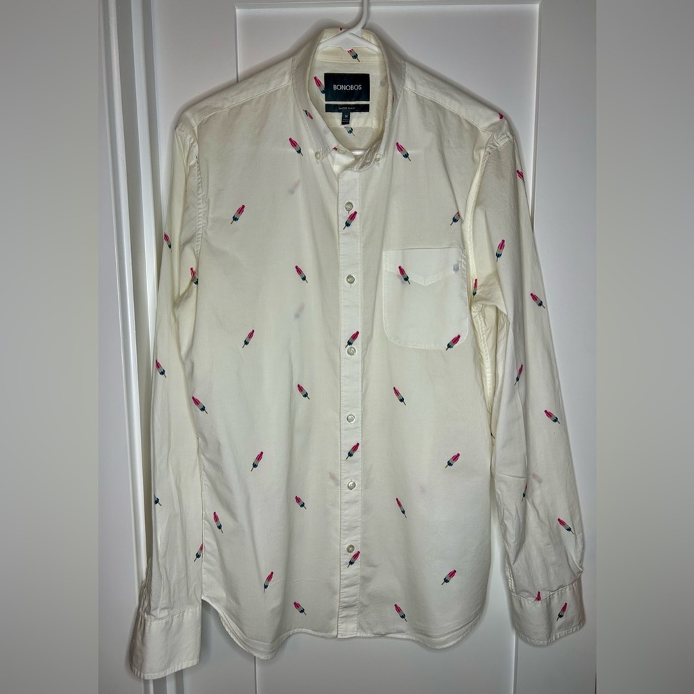 Bonobos Tailored Slim Fit Shirt Mens Medium Popsicle Print Cream Button Down